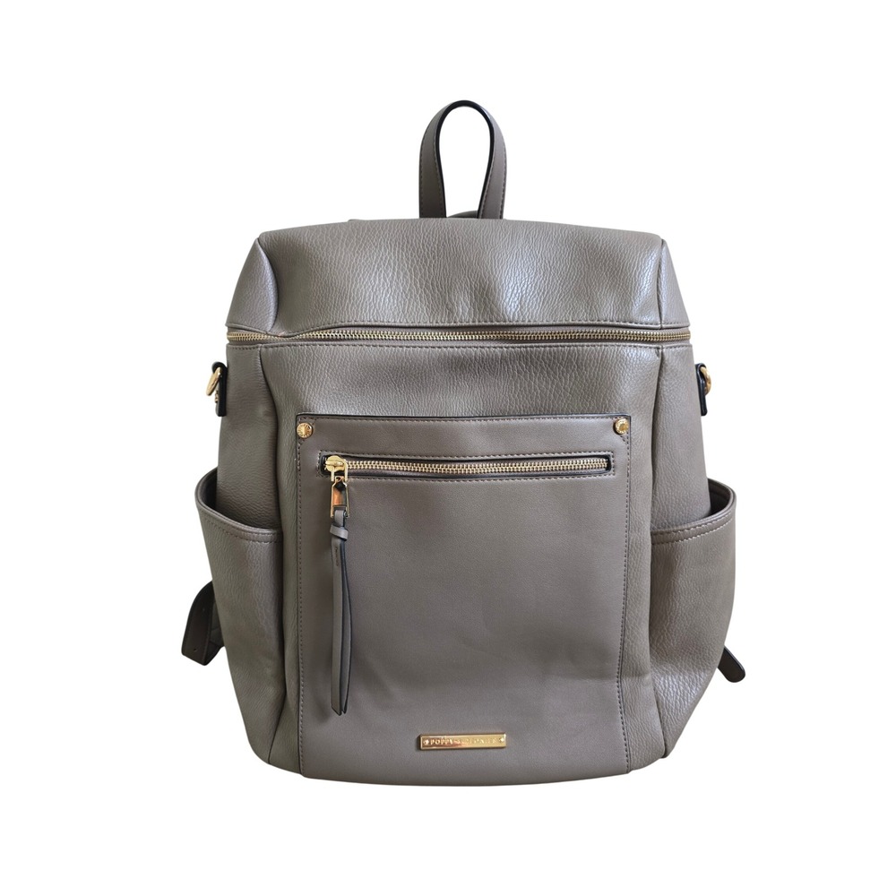 Poppy & Peonies Commuter Backpack Taupe Stone Pebbled Vegan Leather Travel Bag